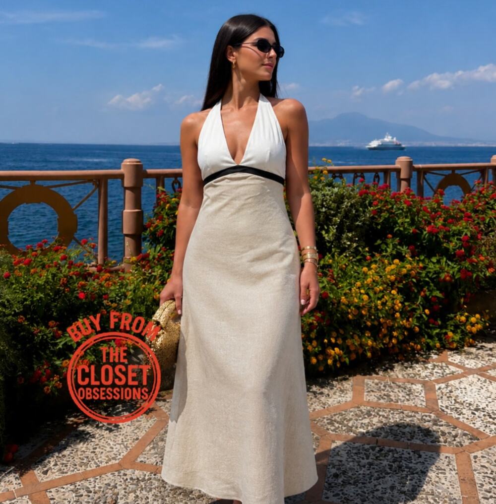 Zara Linen Open Back Midi Dress Tan Neutral Chic Resort Vacation Size M NWT